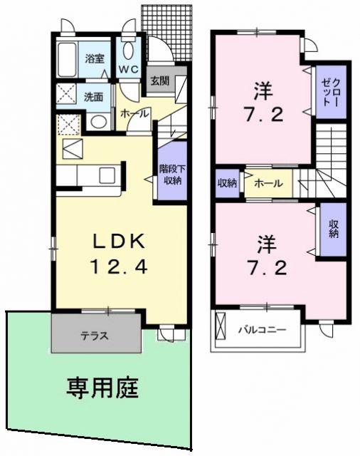 レインツリー二番館(2LDK/1階)の間取り写真