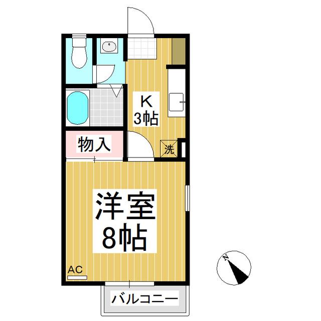 フォーダイヤモンズタウン F(1K/2階)の間取り写真