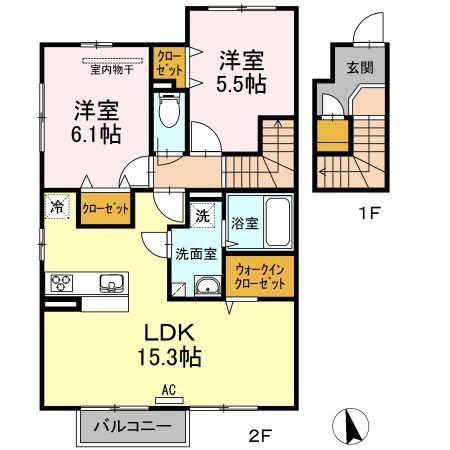 プティ ボヌール B棟(2LDK/2階)の間取り写真