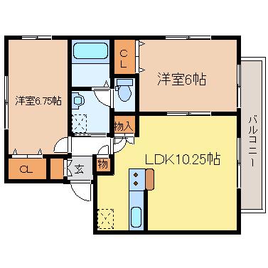アミティエII(2LDK/2階)の間取り写真