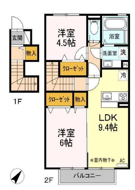 ターナ木曽西 A棟(2LDK/2階)の間取り写真