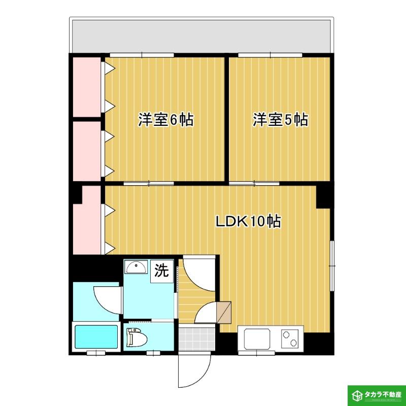 矢善ビル(2LDK/4階)の間取り写真