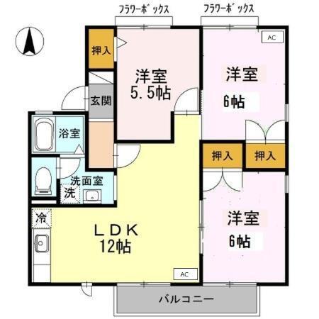 ハイツせみじま A・B(3LDK/1階)の間取り写真