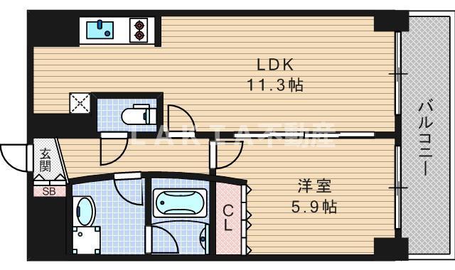 URBAN FLATS中之島(1LDK/6階)の間取り写真