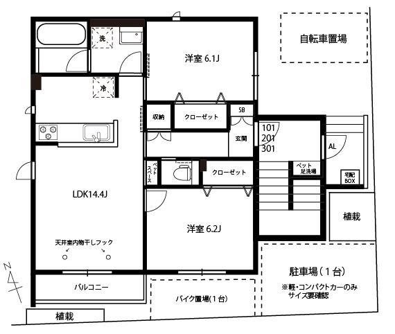 ジーマーレ茅ケ崎(2LDK/1階)の間取り写真
