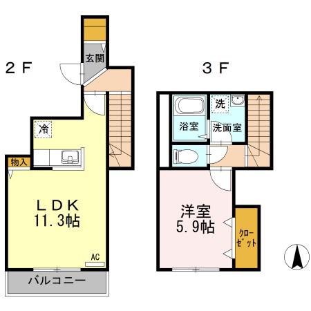 マ・メール NATSU(1LDK/2階)の間取り写真