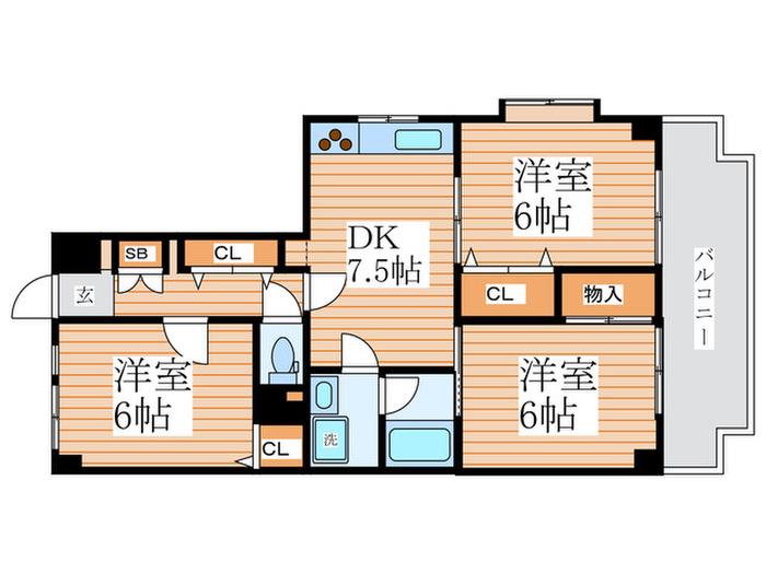 ラフォーレジュン二番館(3DK/6階)の間取り写真