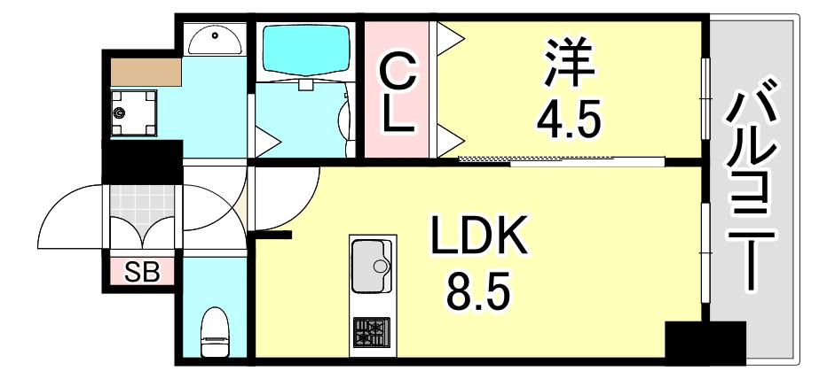 プレサンス新神戸駅前(1DK/12階)の間取り写真