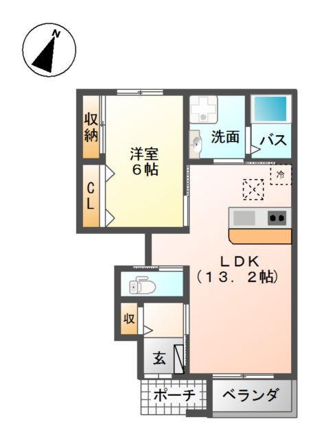 ベルビュー田園(1LDK/1階)の間取り写真