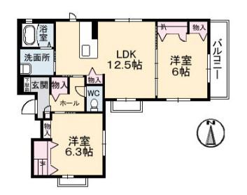 プレジール段原南(2LDK/2階)の間取り写真