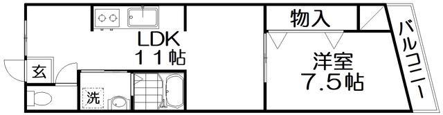 栄楽ビル(1LDK/2階)の間取り写真