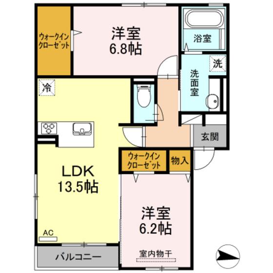 メゾンクレール(2LDK/2階)の間取り写真