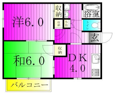 フローラパティオ(2DK/2階)の間取り写真