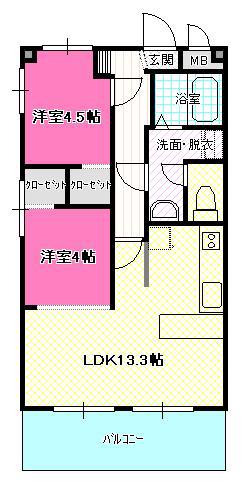 メゾンニシビ(2LDK/2階)の間取り写真