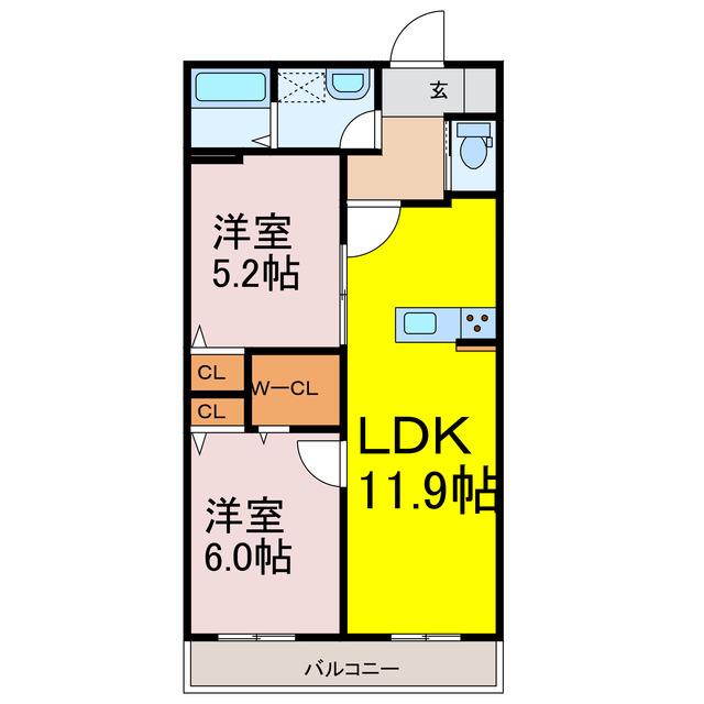 SUN RISE(2LDK/2階)の間取り写真