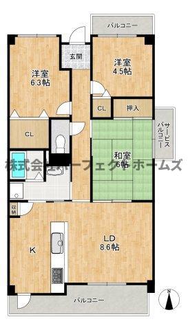 プレザント枚方(2LDK/3階)の間取り写真