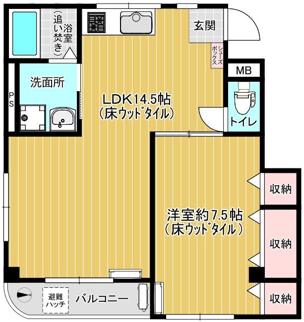 エリア18(1LDK/3階)の間取り写真