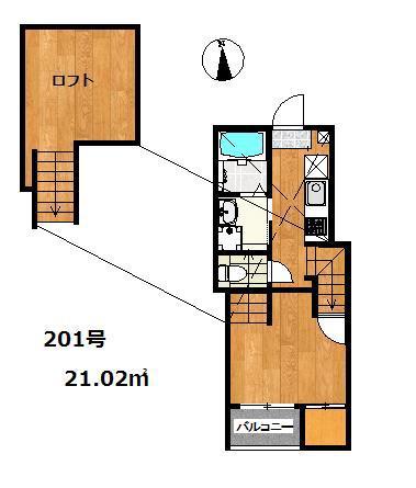 六本松555(1K/2階)の間取り写真