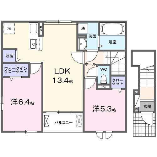 ヒカルサ伊勢小俣I(2LDK/2階)の間取り写真