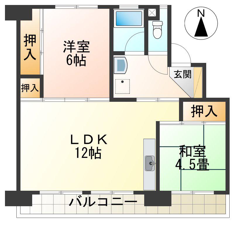 ビレッジハウス吉原1号棟(2LDK/5階)の間取り写真