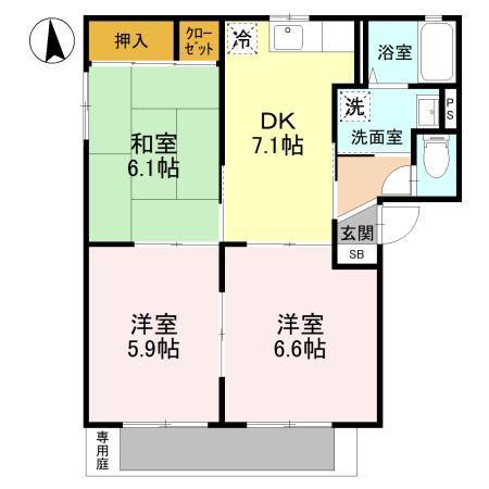 シャーメゾン新堂II A棟(3DK/1階)の間取り写真