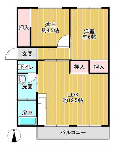 高塚団地1-1号棟(2LDK/3階)の間取り写真