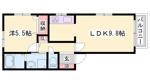 ヴィラージュ西庄 B棟(1LDK/1階)の間取り写真