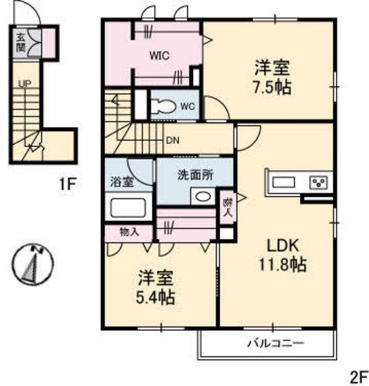 フォーブル弐番館(2LDK/2階)の間取り写真