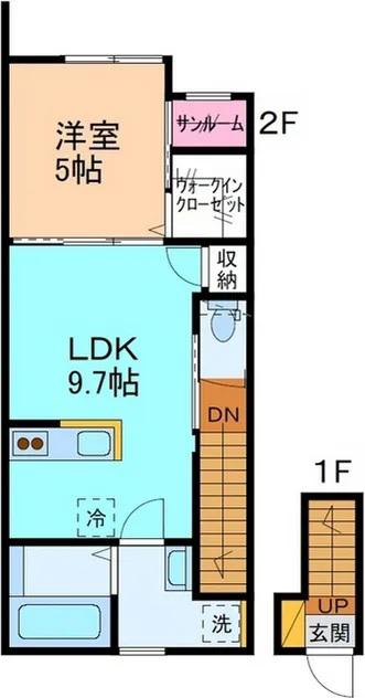 HELIOS中川原(1LDK/2階)の間取り写真