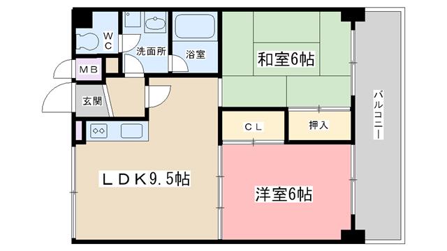 竹鼻ハイツ(2LDK/5階)の間取り写真