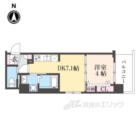 ベラジオ雅び京都西院Ⅱ(1DK/3階)の間取り写真