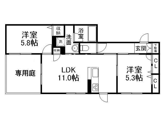 MEA VIA 丹波橋(2LDK/1階)の間取り写真