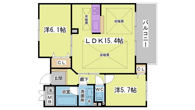 リンド・ルイスII(2LDK/3階)の間取り写真