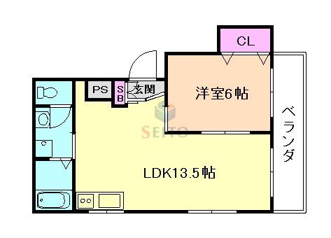 アルス淀川(1LDK/2階)の間取り写真