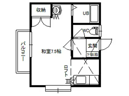 グリーンヴィラB(1K/2階)の間取り写真