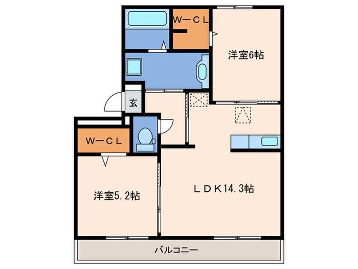 フェリオ(2LDK/3階)の間取り写真