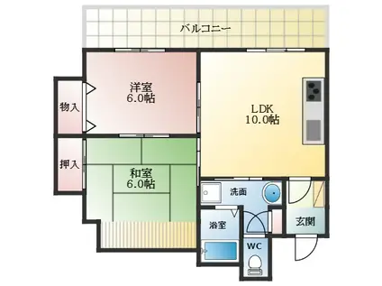 リアンジェ富田林(2LDK/6階)の間取り写真