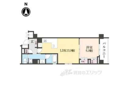 リーガル京都堀川中立売Ⅱ(1LDK/2階)の間取り写真