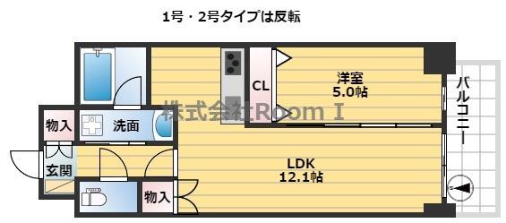 メリディアナ天満橋(1LDK/2階)の間取り写真