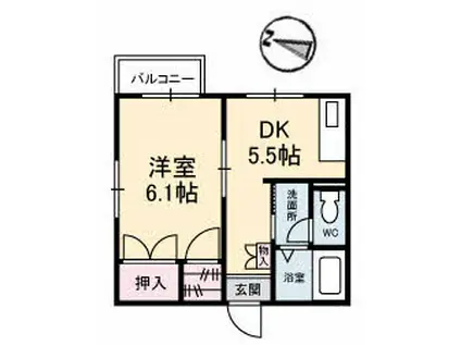 ワンズワン新須賀(1DK/2階)の間取り写真