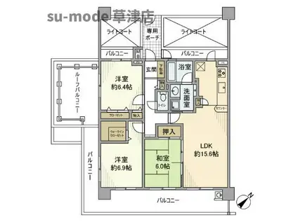 ユニハイム草津キララスクエア(3LDK/10階)の間取り写真