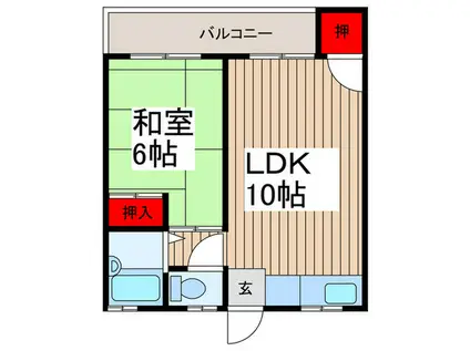 宇佐美グリーンコーポ(1LDK/3階)の間取り写真