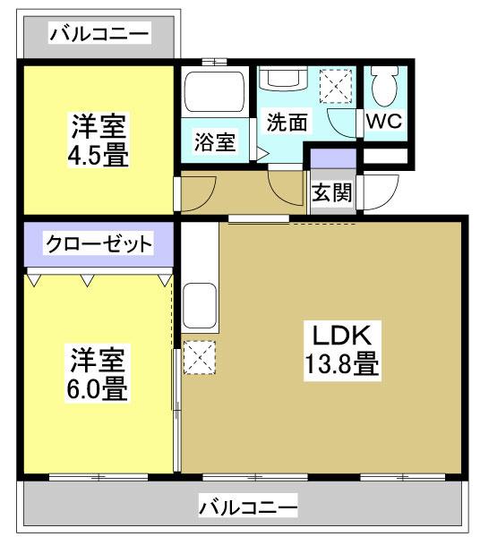 第一我心ヶ丘マンション(2LDK/2階)の間取り写真
