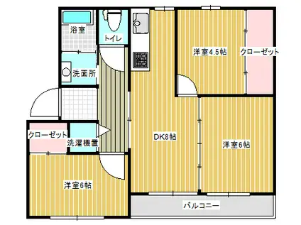 チアフルビューティ黒髪(3DK/3階)の間取り写真