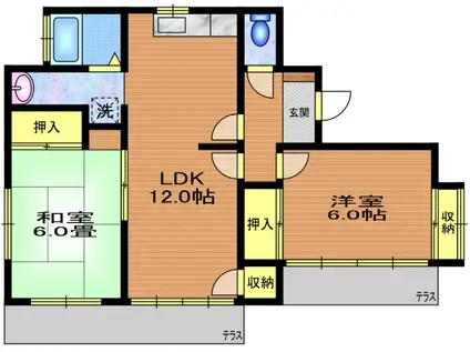 ＪＲ中央線 三鷹駅 徒歩30分 2階建 築35年(2LDK/1階)の間取り写真