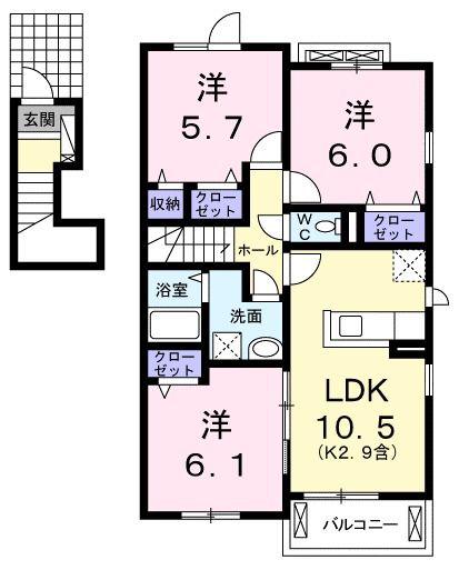 グランボナールIV(3LDK/2階)の間取り写真