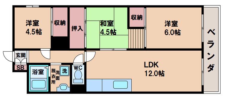 レジデンス寿(3LDK/6階)の間取り写真