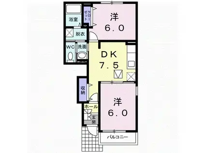 オレンジフラットII(2DK/1階)の間取り写真