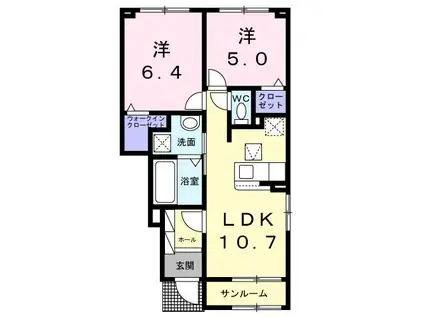 ハレレア(2LDK/1階)の間取り写真