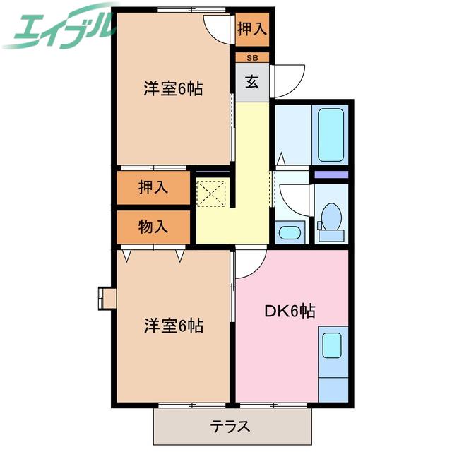 カーサセレーノ A(2DK/1階)の間取り写真